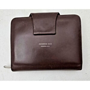 Mandarina Duck Bifold Zip Accordion Wallet Calfskin Leather Brown MD38